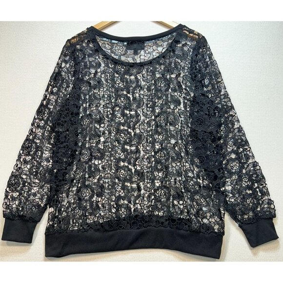 Lane Bryant Women's Crochet Lace Casual Top Long Sleeve Stretch Size 14/16 Black - Picture 2 of 12